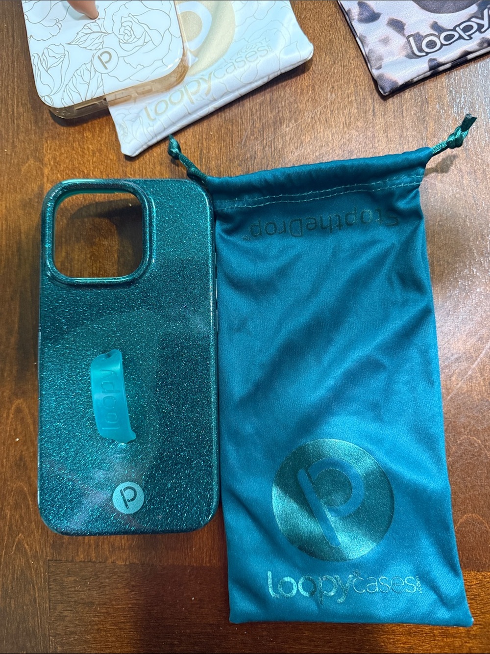 Loopy Case Teal Glitter Phone Case with Loop Strap iPhone 16 pro